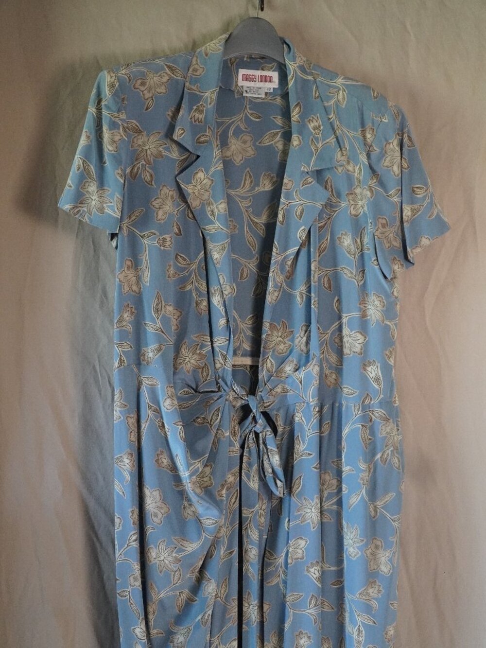 Vintage Maggy London sky blue leaf-print midi dress